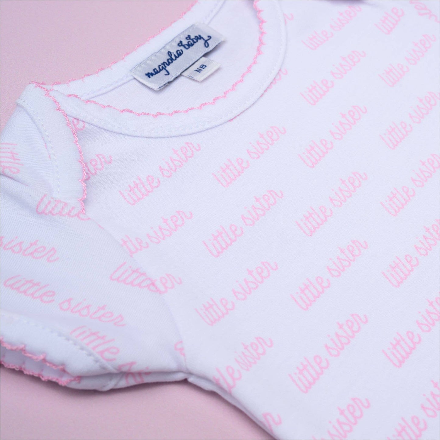 Little Sister Print Pink and White Bodysuit