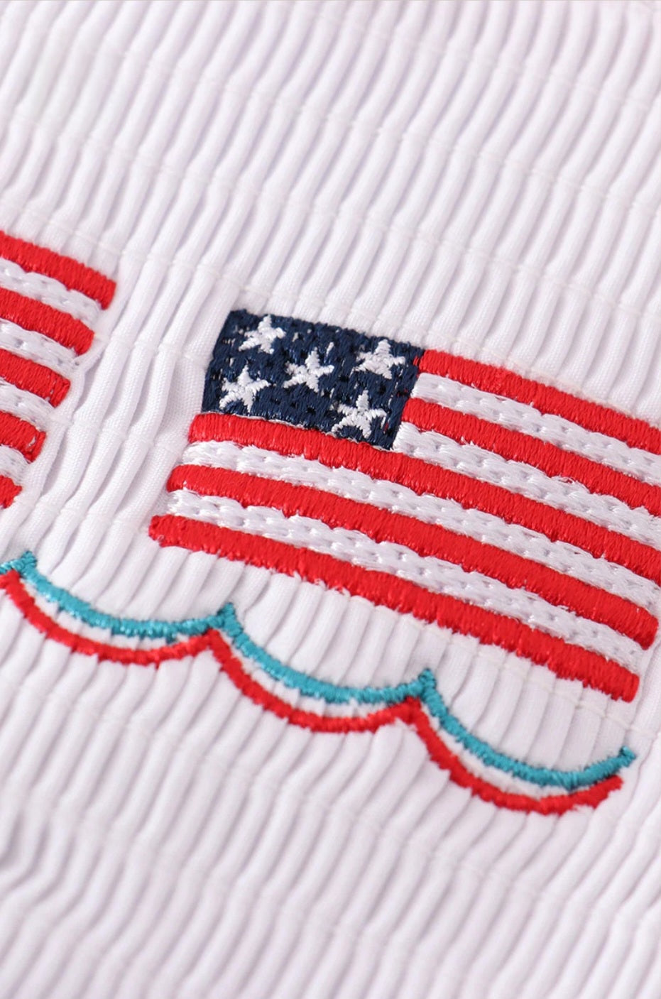 Girls Patriotic Embroidered Flag Seersucker Dress