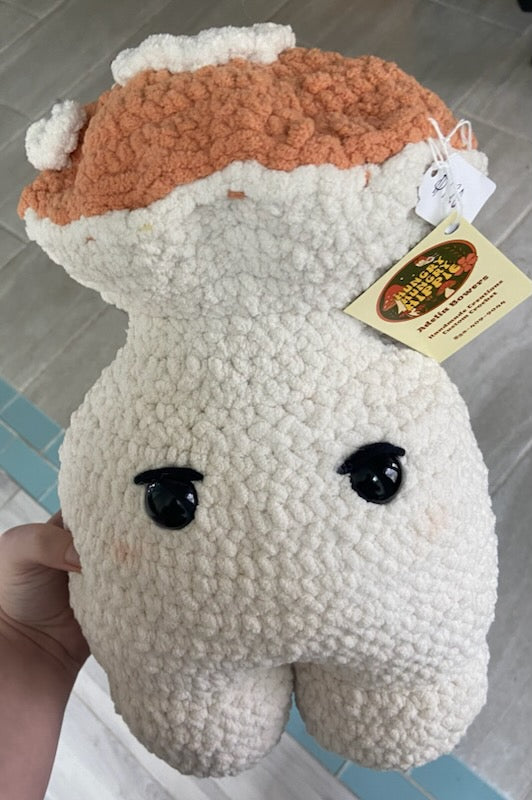 Crocheted Medium Sized Mushroom Stuffie- White & Orange