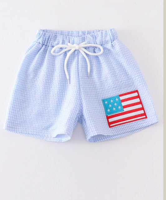 Patriotic Flag Seersucker Boys Shorts