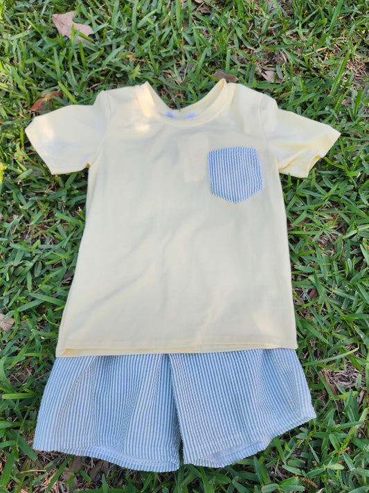 Boys Yellow & Striped Seersucker Short Set