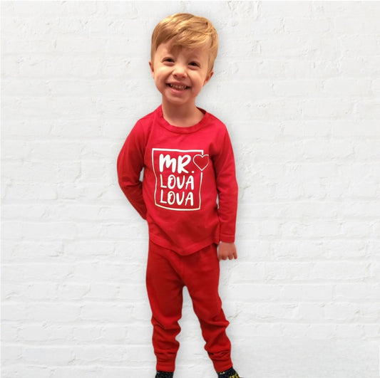 Boys Red Mr. Lova Lova Valentine's Long-sleeved Pajama Set