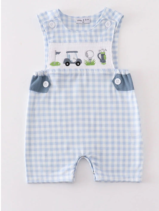 Boys Blue Golf Embroidered Romper