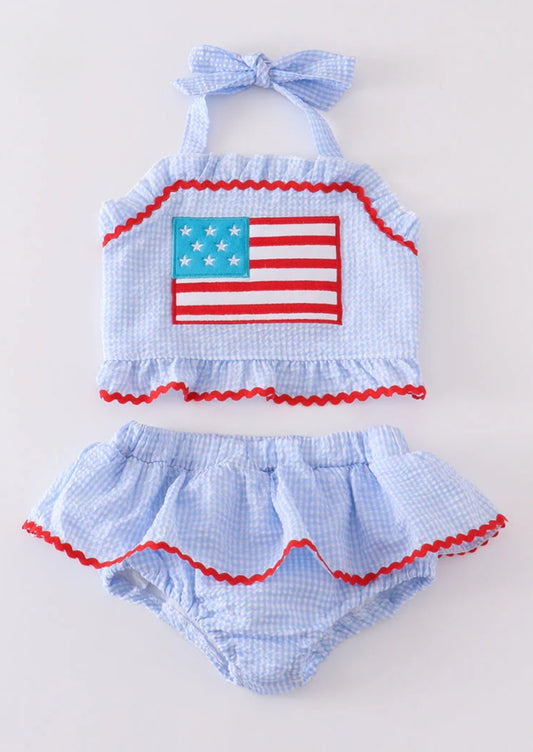 Girls Seersucker Flag 2Pc Swimsuit
